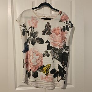 Cleo Flowy Floral Women's Sleeveless Blouse Top SZ M